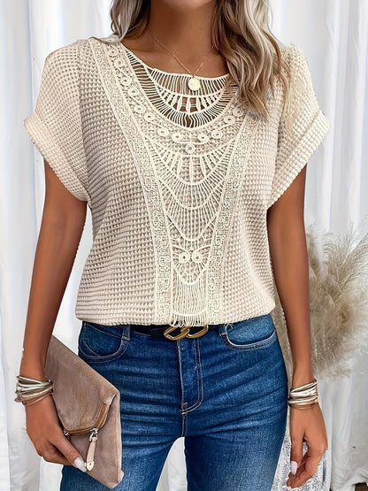 Women's Blouse with Decorative Crochet-Style Neckline Detail 1