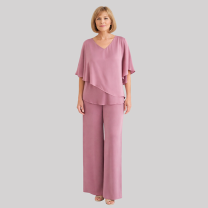 Elegant Women's Set | Two Piece Set with V Neckline & Batwing Sleeves | Versatile Styling for Effortless Chic