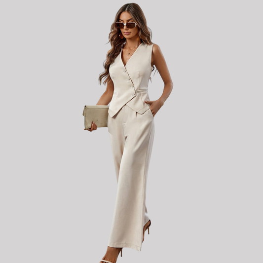 Rovena | Women's Outfit Set with Tailored Vest & Wide Leg Trousers | Elegant Styling for Versatile Looks