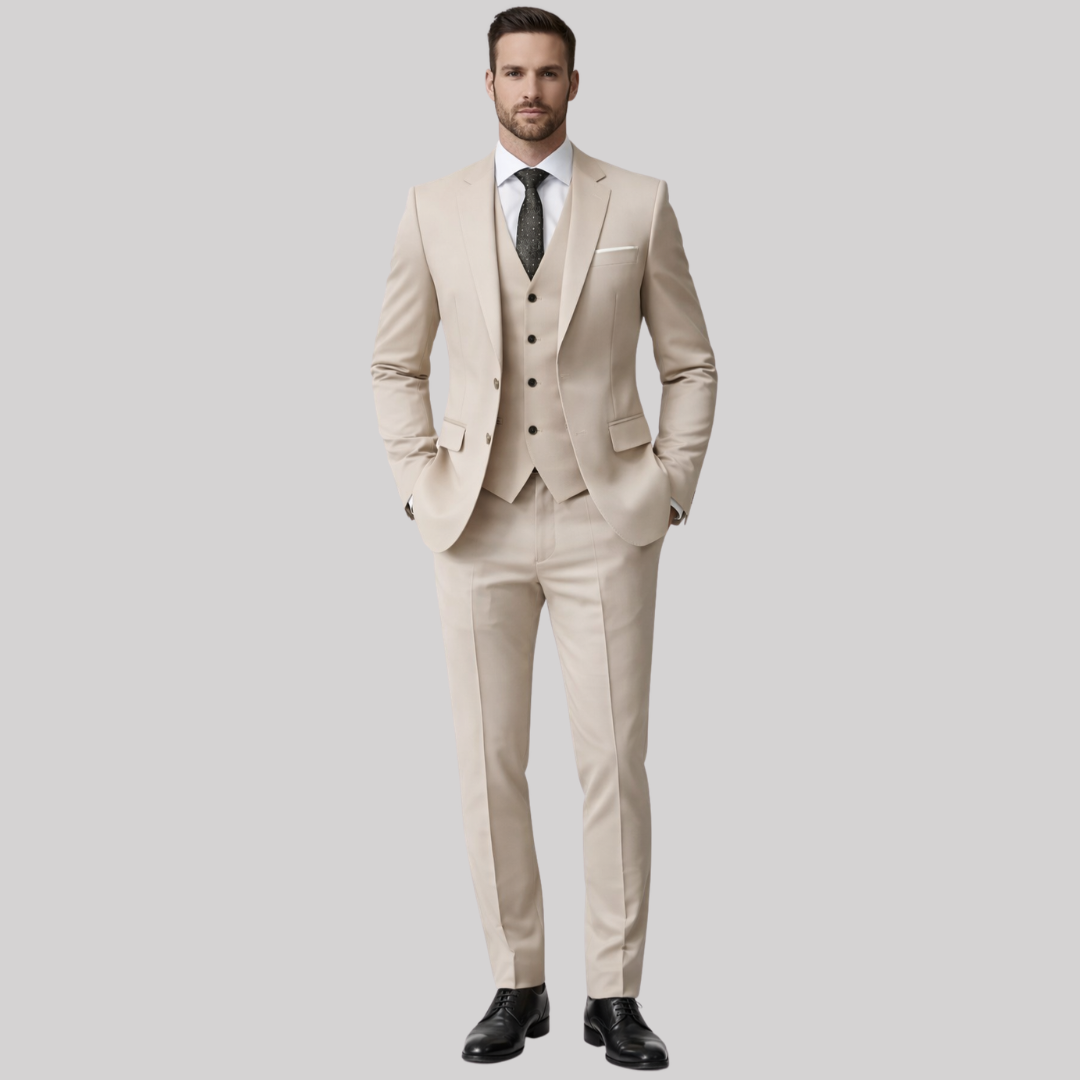 Elegant Men's Suit | Tailored Three-Piece Wedding Suit with Shawl Lapel | Perfect for Summer Weddings