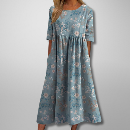 Women's Midi Dress Short Sleeve Loose Fit Botanical Print 5