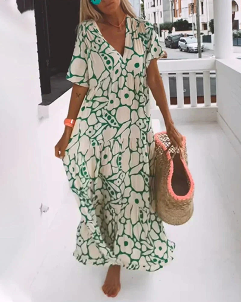 V-Neck Abstract Print Maxi Dress with Flutter Sleeves 7