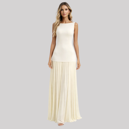 Elegant Pleated Maxi Dress with Structured Skirt for Formal Occasions | Long Dresses for Women