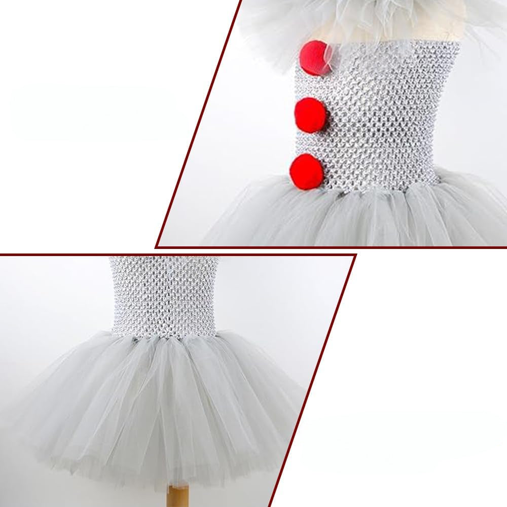 Girls Clown Tutu Dress — Kids Halloween Costume Set 6