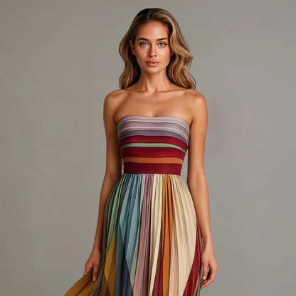 Colorful Pleated Sleeveless Maxi Dress — Strapless Summer Style 2
