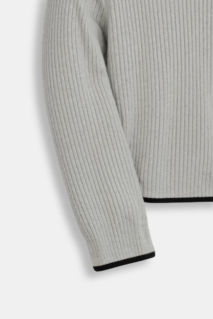 Contrast Trim Lapel Sweater — Lightweight Cotton Blend Knit 7