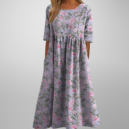 Women's Midi Dress Short Sleeve Loose Fit Botanical Print 6