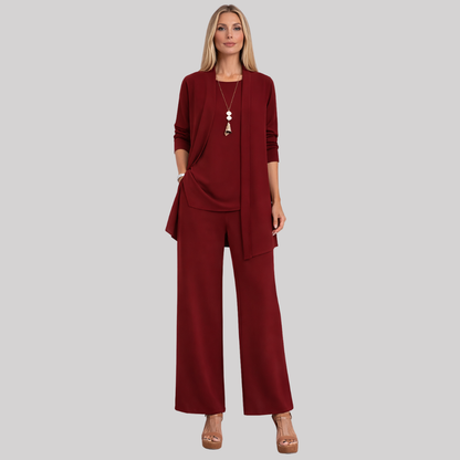 Elegant 3-Piece Women's Set | Open-Front Cardigan & Wide-Leg Trousers | Versatile Styling for Effortless Chic
