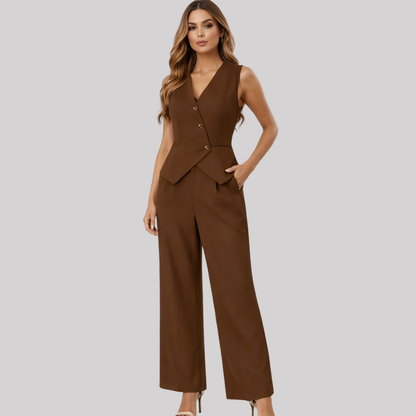 Rovena | Women's Outfit Set with Tailored Vest & Wide Leg Trousers | Elegant Styling for Versatile Looks