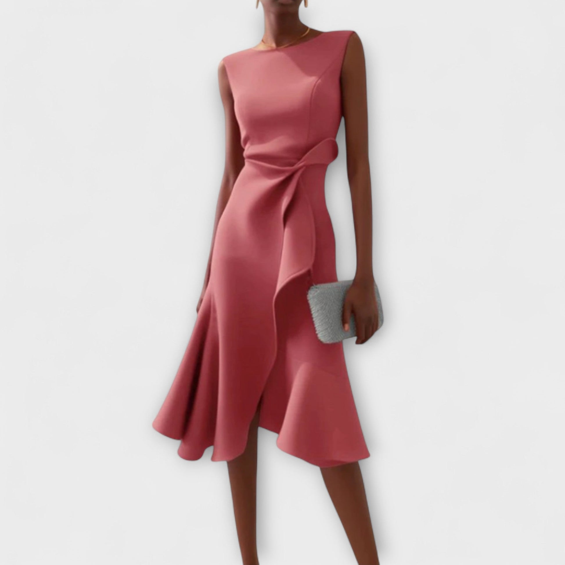Ruffle Hem Wrap Detail Midi Dress — Sleeveless Flared Skirt 3