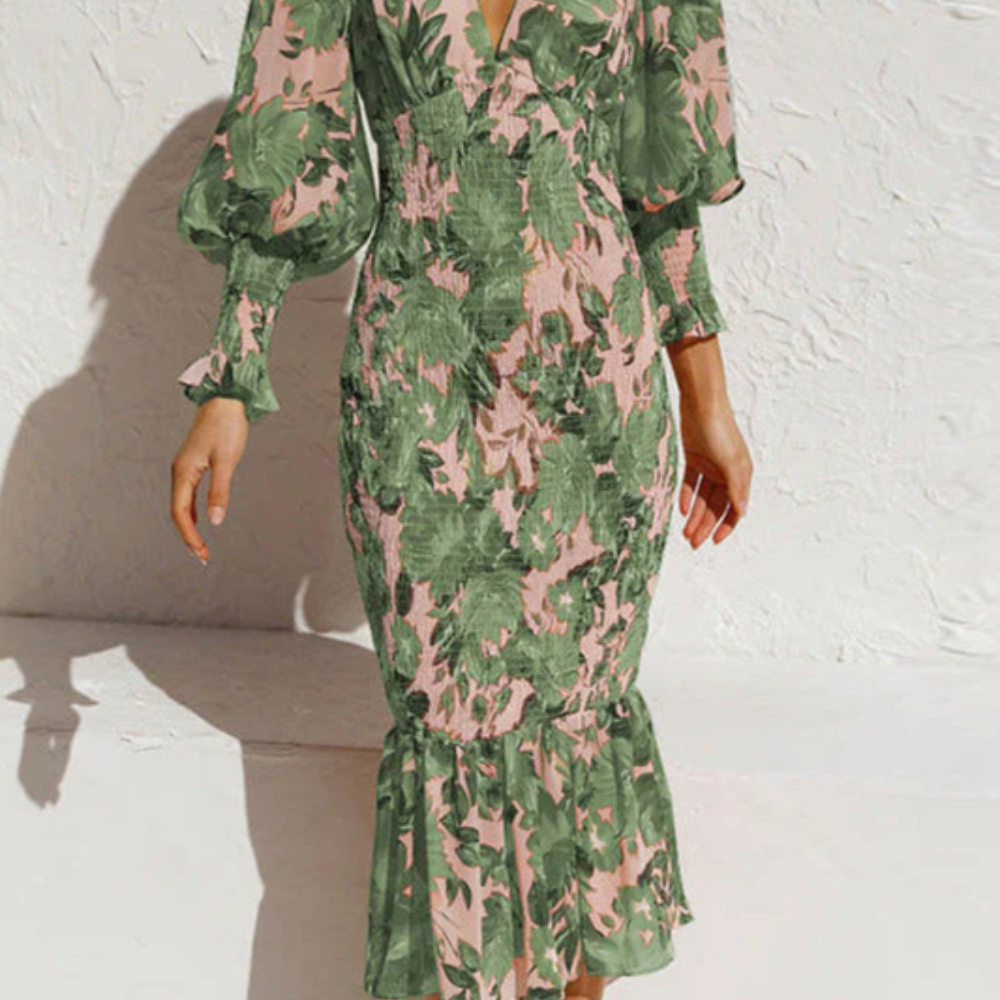Wren Collection | Women's Floral Midi Dress with V Neckline | Elegant Summer Style for Effortless Charm