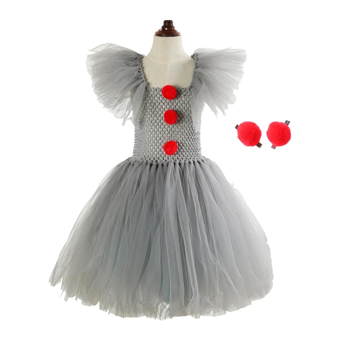 Girls Clown Tutu Dress — Kids Halloween Costume Set 4