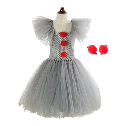 Girls Clown Tutu Dress — Kids Halloween Costume Set 4