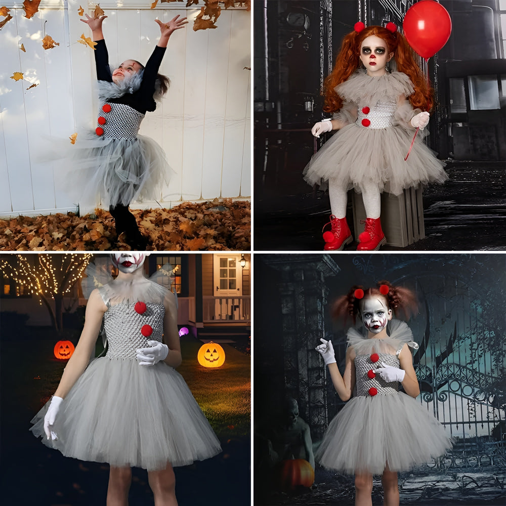 Girls Clown Tutu Dress — Kids Halloween Costume Set 5