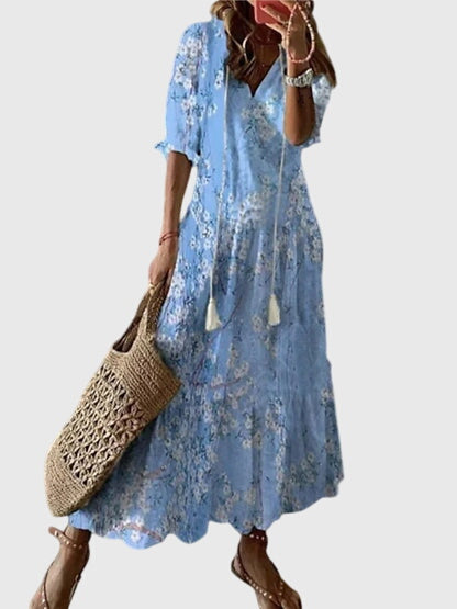 Amalia Boho Vintage Summer Dress — V-Neckline Floral 5