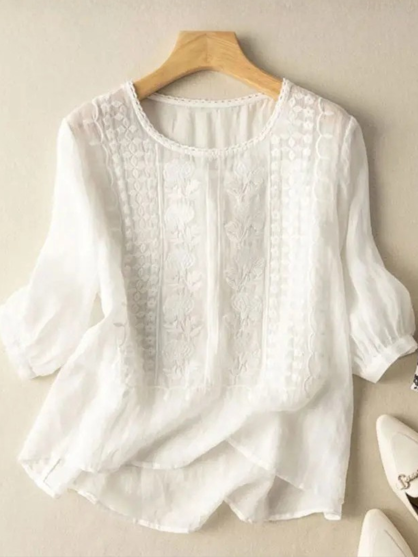 Women's Relaxed Fit Blouse with Embroidered Front Panel 1