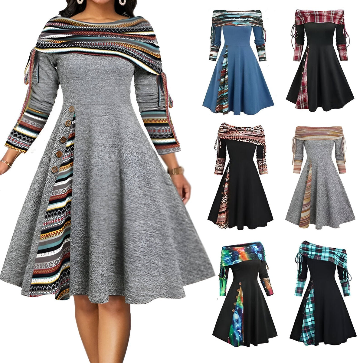Women's Off-Shoulder Midi Dress — Flowy Fall & Winter Style 3