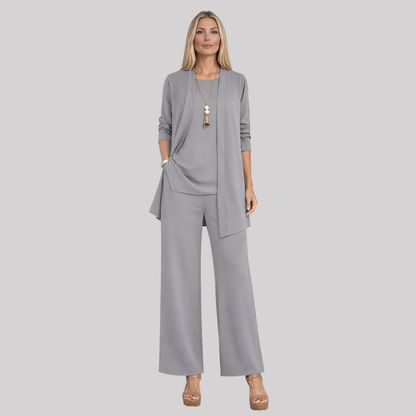 Elegant 3-Piece Women's Set | Open-Front Cardigan & Wide-Leg Trousers | Versatile Styling for Effortless Chic