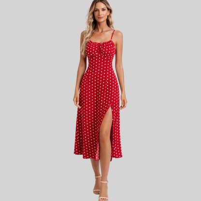 Chic Floral | Women's Midi Dress with Side Slit & Curved Neckline | Elegant Summer Dress for Effortless Style