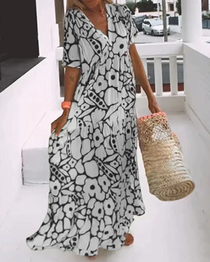 V-Neck Abstract Print Maxi Dress with Flutter Sleeves 4