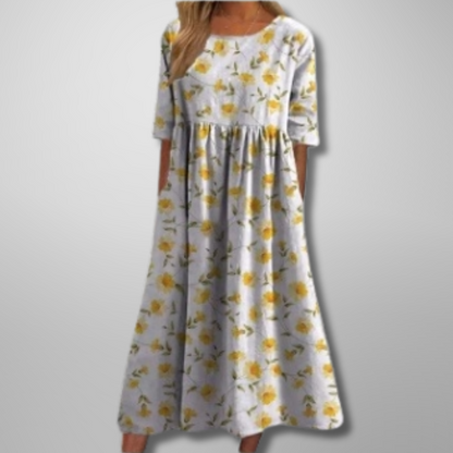 Women's Midi Dress Short Sleeve Loose Fit Botanical Print 7