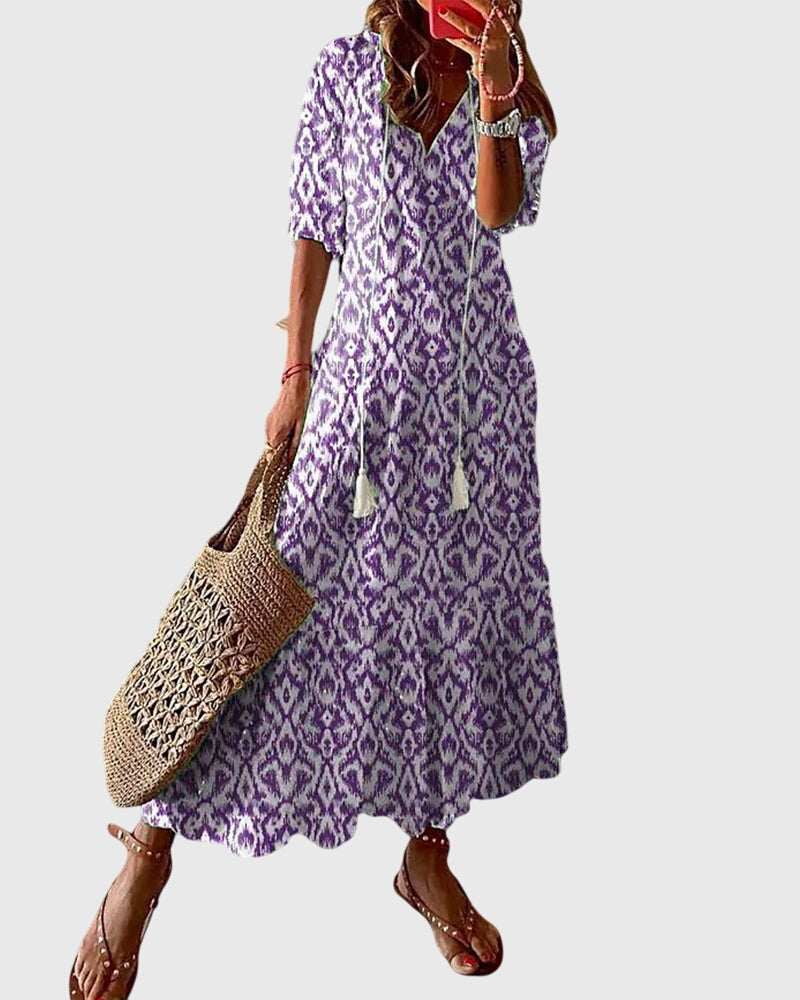 Amalia Boho Vintage Summer Dress — V-Neckline Floral 3