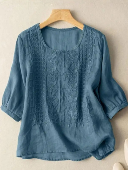Women's Relaxed Fit Blouse with Embroidered Front Panel 2