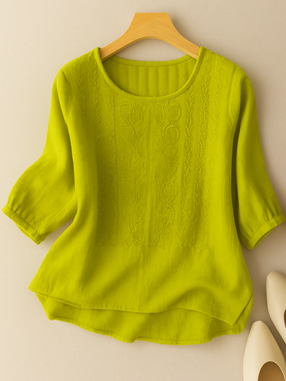 Women's Relaxed Fit Blouse with Embroidered Front Panel 4