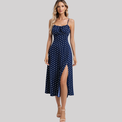 Chic Floral | Women's Midi Dress with Side Slit & Curved Neckline | Elegant Summer Dress for Effortless Style