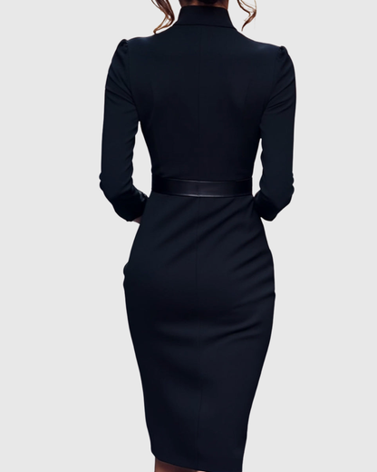 Claribel Refined Midi Dress — Mock Wrap Pencil Silhouette 6