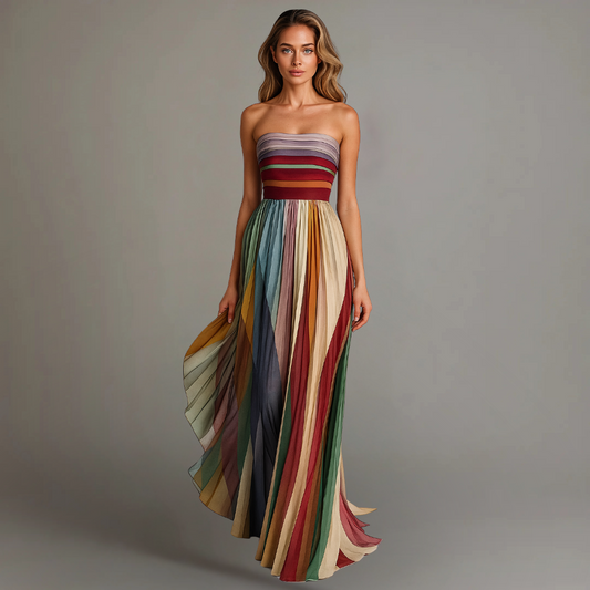 Colorful Pleated Strapless Maxi Dress for Parties & Holidays 1