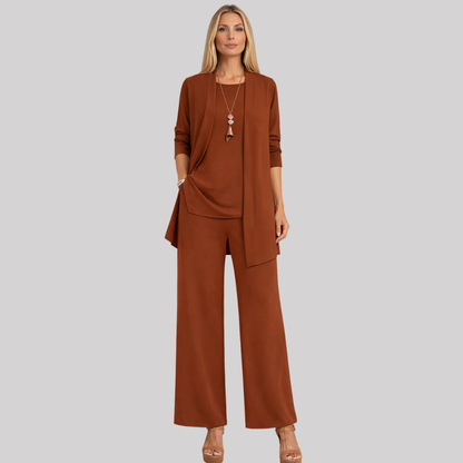 Elegant 3-Piece Women's Set | Open-Front Cardigan & Wide-Leg Trousers | Versatile Styling for Effortless Chic