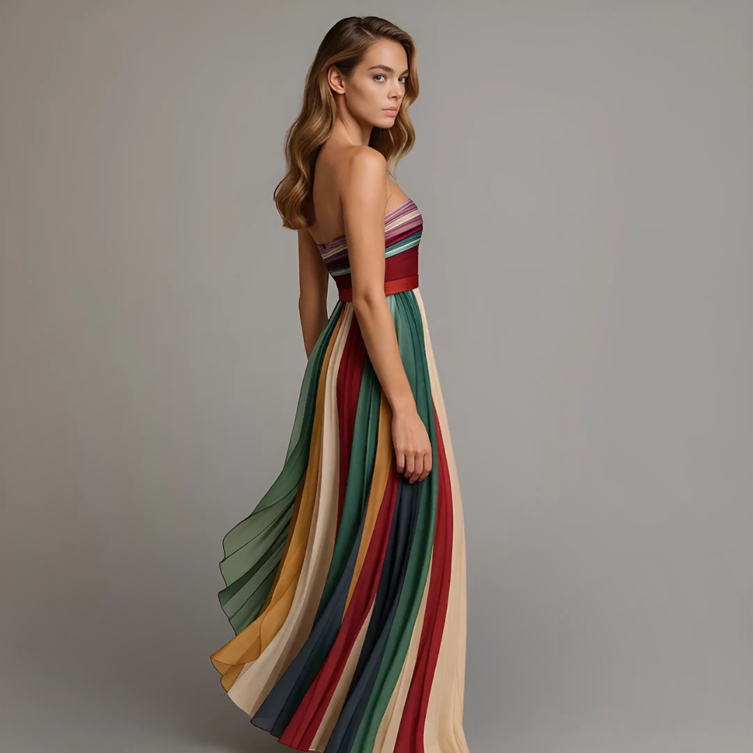 Colorful Pleated Strapless Maxi Dress for Parties & Holidays 3
