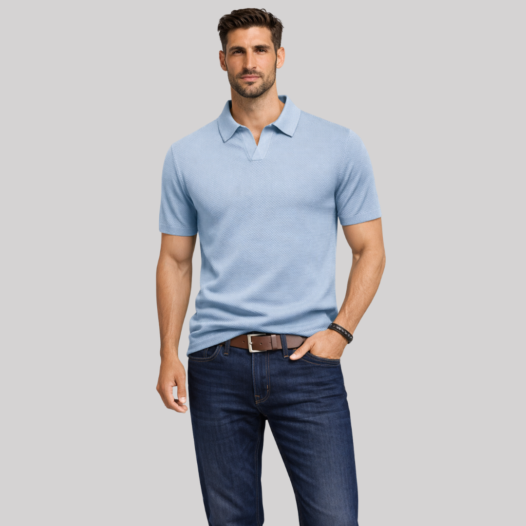 Textured Knit Men's Polo Shirt with Structured Collar | Casual Style for Warm Weather
