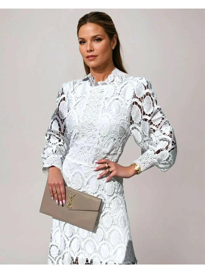 Amélie | White Lace Dress for Women with Intricate Detailing | Elegant Party Dress for Any Occasion