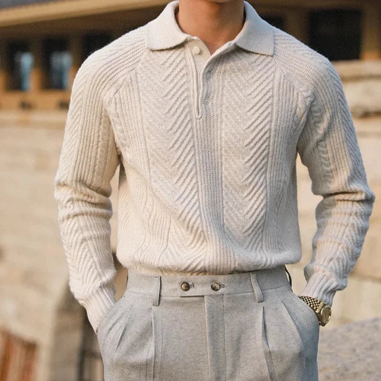 Andreas Vela | Long Sleeve Polo Shirt with Distinct Pattern | Versatile Slim Fit for Any Occasion