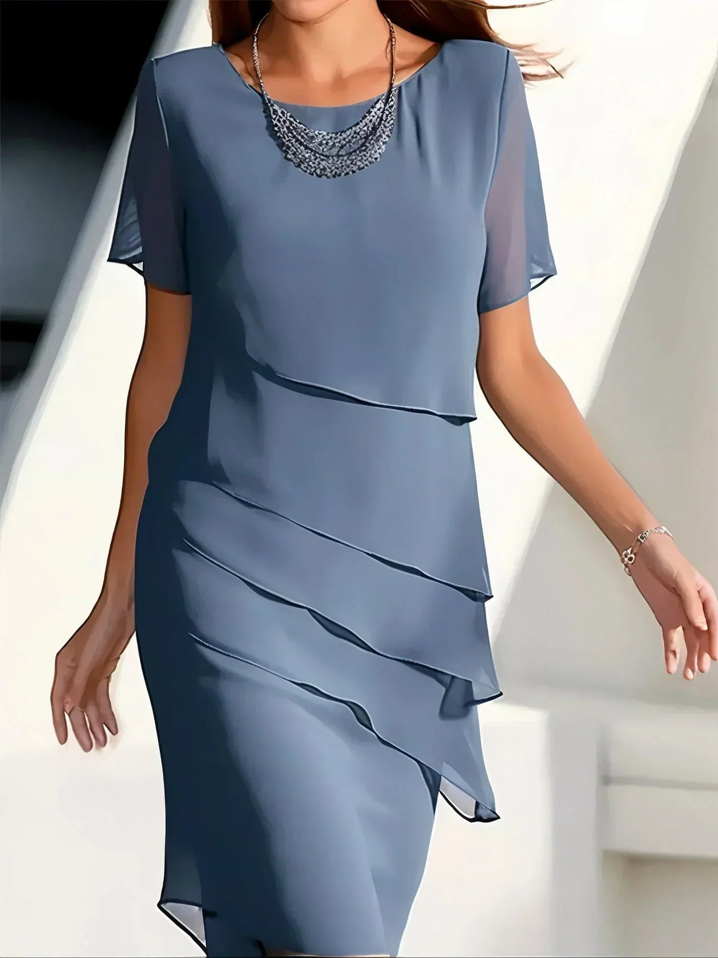 Aurelia | Women's Summer Dress with Tiered Ruffles & Lightweight Chiffon | Elegant Midi for Any Occasion