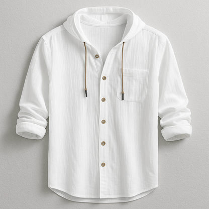 Benson Collection | Lightweight Cotton-Linen Hoodie Shirt with Adjustable Drawstring | Relaxed Fit for Effortless Style and Comfort