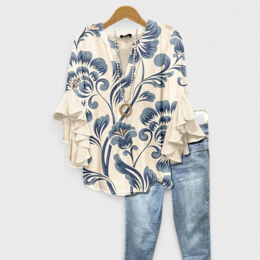 Bloom London | Women's Blouse with Floral Print & Ruffled Sleeves | Effortless Style for Everyday Elegance