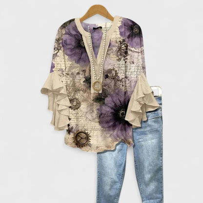 Bloom London | Women's Blouse with Floral Print & Ruffled Sleeves | Effortless Style for Everyday Elegance