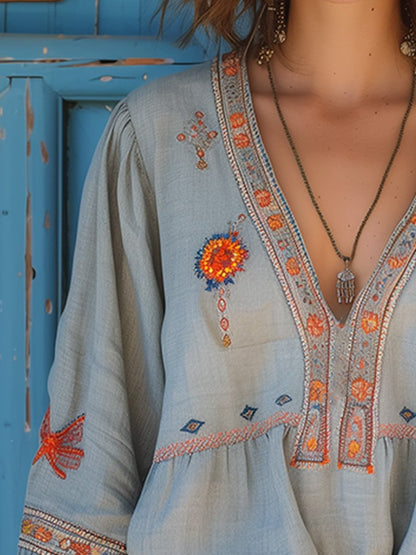 Bohemian Summer Blouse | Women's Top with Decorative Embroidery | Relaxed Fit for Effortless Style