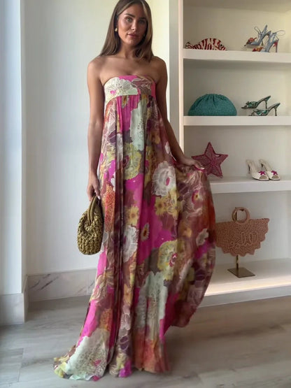 Caroline Collection | Women's Floral Maxi Dress with Strapless Design | Elegant Summer Dress for Wedding Guests