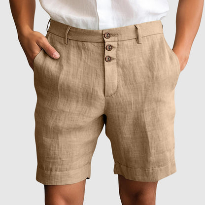 Casual Tailored Men's Shorts with Triple-Button Closure | Lightweight Linen Blend for Summer Comfort