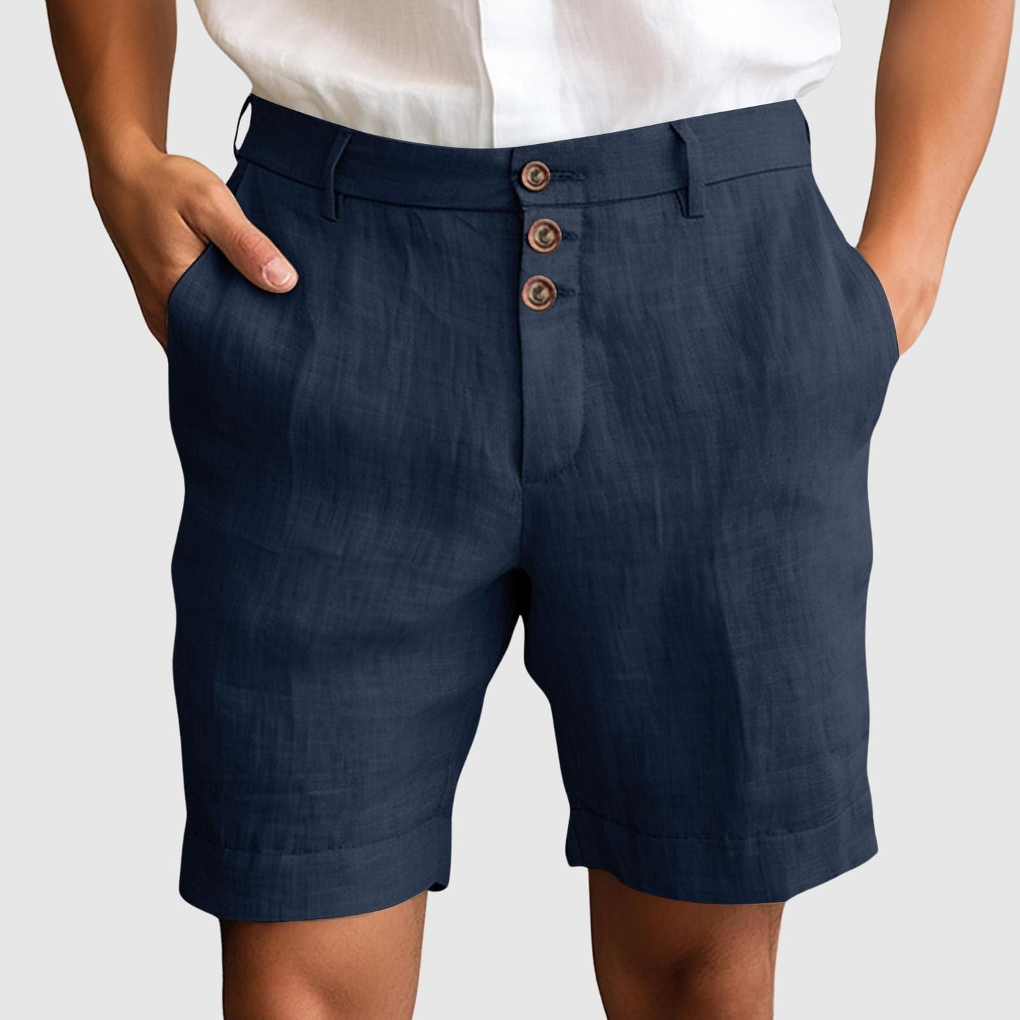 Casual Tailored Men's Shorts with Triple-Button Closure | Lightweight Linen Blend for Summer Comfort