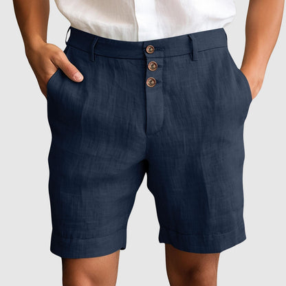 Casual Tailored Men's Shorts with Triple-Button Closure | Lightweight Linen Blend for Summer Comfort