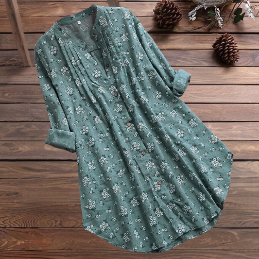 Caterina | Women's Long Sleeve Blouse with Floral Print & Stand Collar | Elegant Style for Versatile Outfits