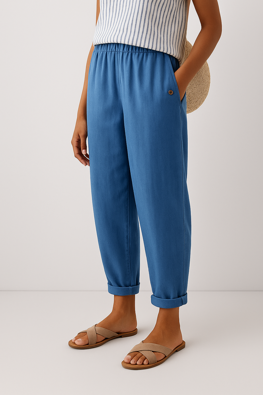 Women's Cropped Straight-Leg Pants with Side Seam Pockets 3