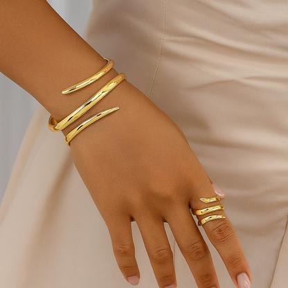 Savona Bangle & Ring Set — Non-Tarnish Gold or Silver 1