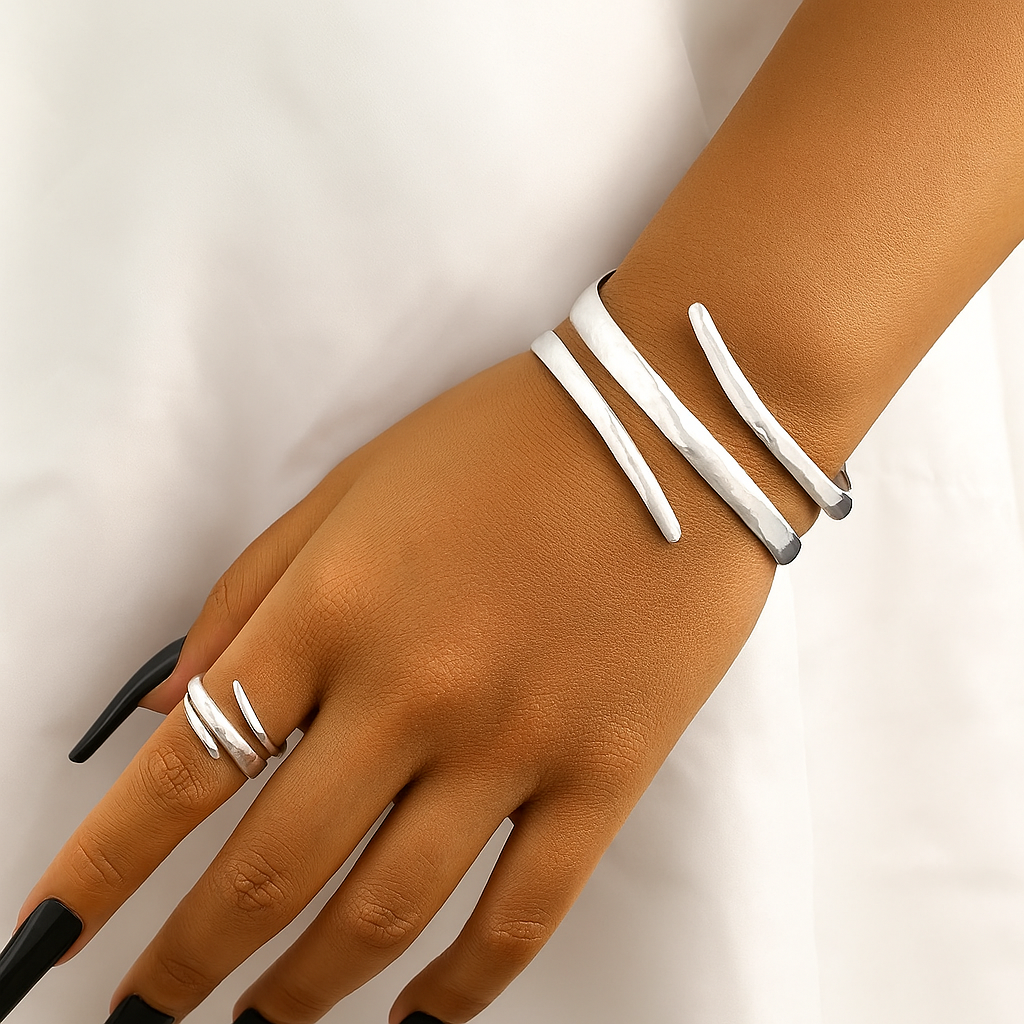 Savona Bangle & Ring Set — Non-Tarnish Gold or Silver 4