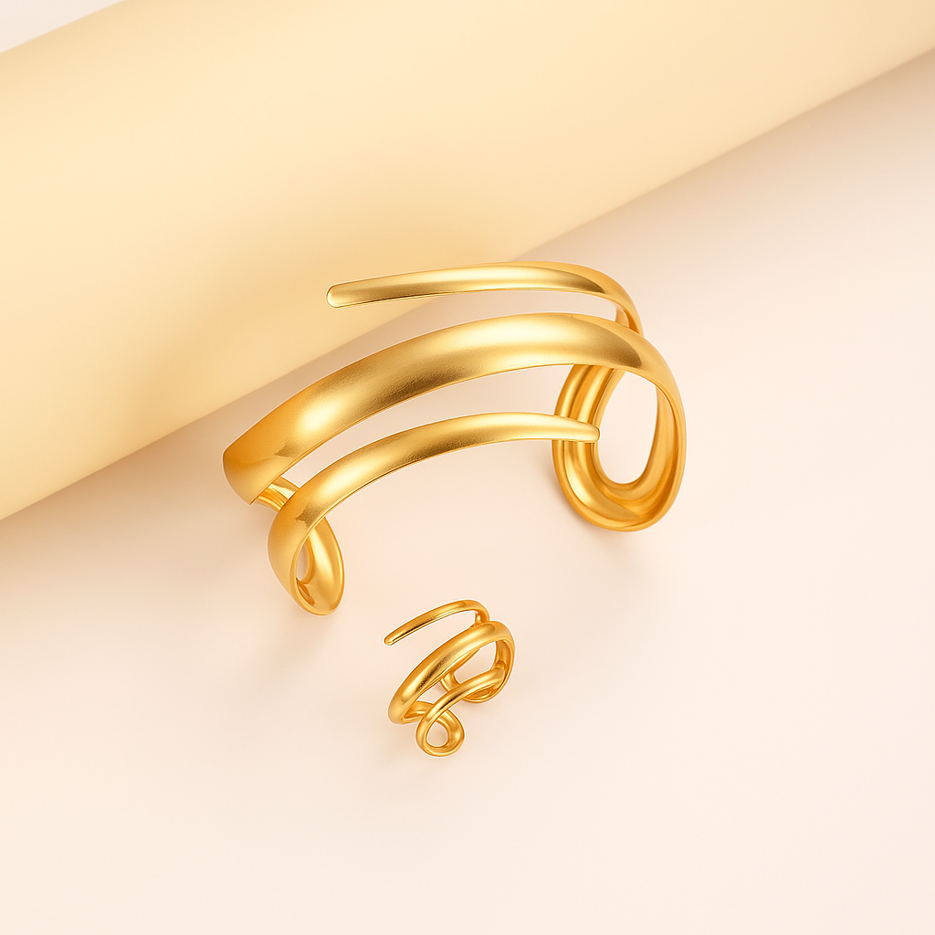 Savona Bangle & Ring Set — Non-Tarnish Gold or Silver 3